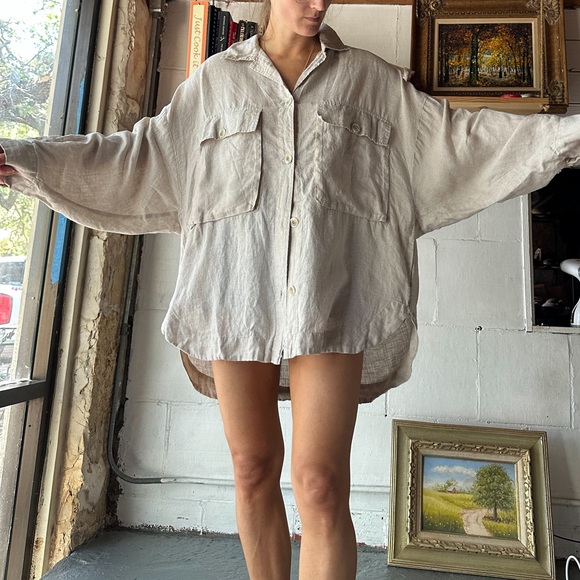 And Andrea cream linen button down - Picture 2 of 5